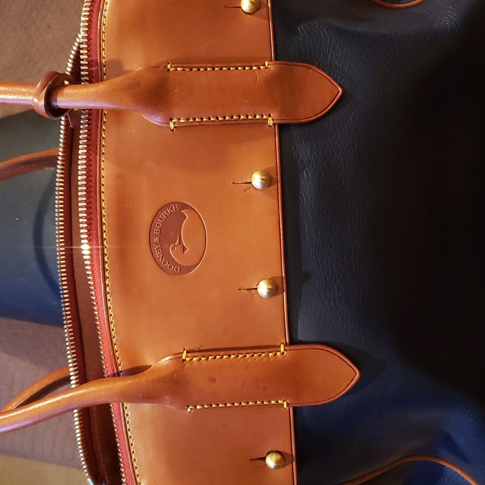 Dooney & Bourke Navy with Tan Leather Trim Tote Satchel - Picture 4 of 12